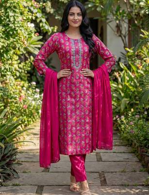 Women Ethnic Motifs Printed Regular Thread Work Kurta with Trousers & With Dupatta 2