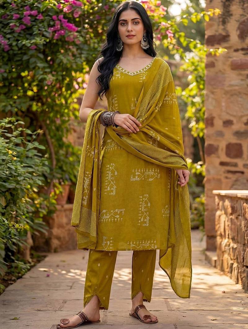 Women Ethnic Motifs Printed Regular Mirror Work Kurta with Trousers & With Dupatta