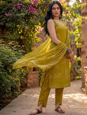 Women Ethnic Motifs Printed Regular Mirror Work Kurta with Trousers & With Dupatta 5