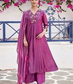 Women Floral Embroidered Regular Thread Work Kurta with Palazzos & With Dupatta