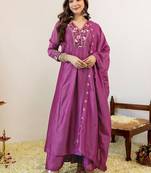 Women Embroidered Regular Kurta with Trousers & With Dupatta