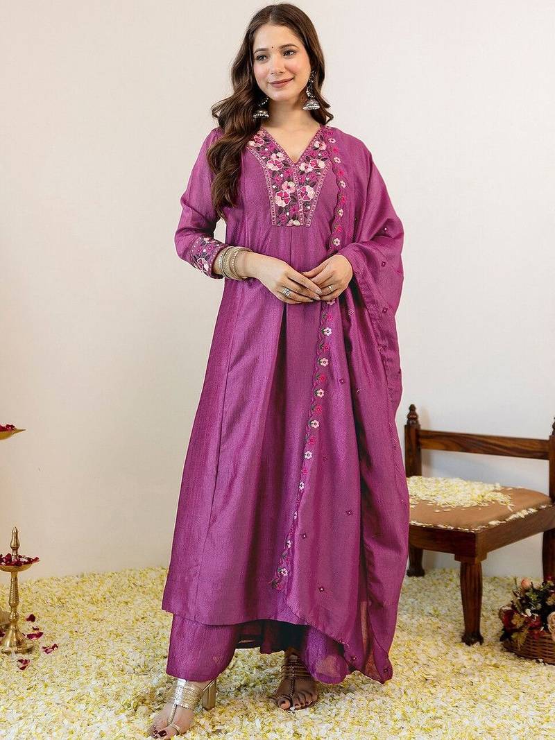 Women Embroidered Regular Kurta with Trousers & With Dupatta