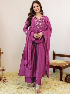Women Embroidered Regular Kurta with Trousers & With Dupatta 6