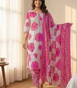 Women Floral Printed Regular Pure Cotton Kurta with Palazzos & With Dupatta