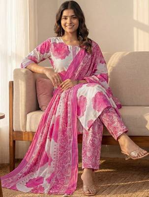 Women Floral Printed Regular Pure Cotton Kurta with Palazzos & With Dupatta 5