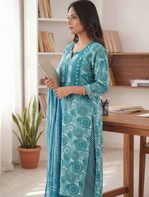 Women Ethnic Motifs Printed Regular Kurta with Trousers & With Dupatta 6