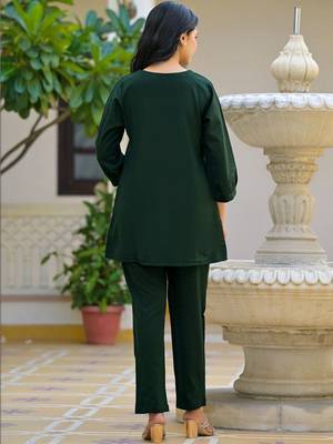 Embroidered Bottle Green Cotton Co Ords for Women 2
