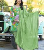 Women Floral Printed Regular Sequinned Silk Crepe Kurta with Harem Pants & With Dupatta
