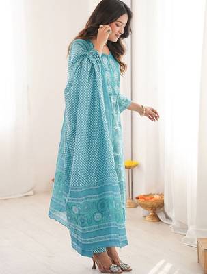 Women Ethnic Motifs Printed Regular Kurta with Trousers & With Dupatta 6