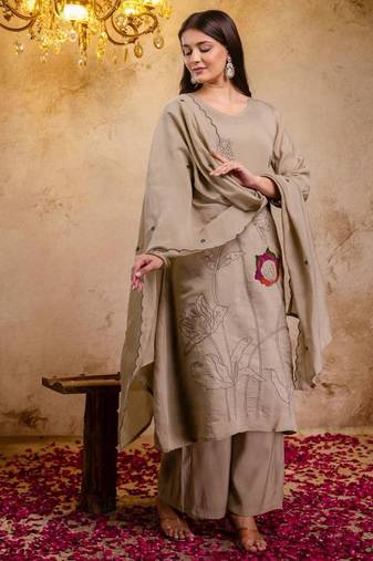 Women Ethnic Motifs Embroidered Regular Thread Work Kurta with Palazzos & With Dupatta