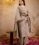 Women Ethnic Motifs Embroidered Regular Thread Work Kurta with Palazzos & With Dupatta