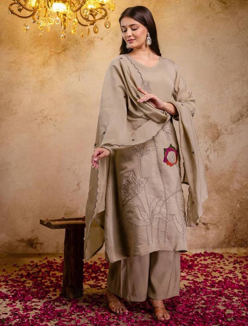 Women Ethnic Motifs Embroidered Regular Thread Work Kurta with Palazzos & With Dupatta