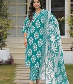 Women Printed Regular Sequinned Kurta with Trousers & With Dupatta