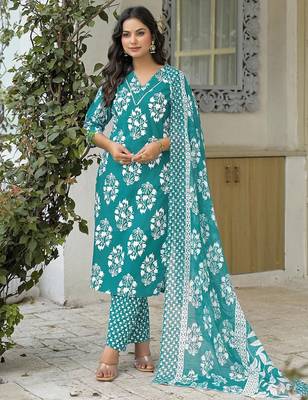 Women Printed Regular Sequinned Kurta with Trousers & With Dupatta 5