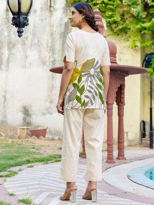 Printed Beige Cotton Co Ords for Women 4
