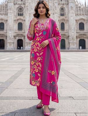 Women Floral Printed Regular Pure Cotton Kurta with Trousers & With Dupatta 1