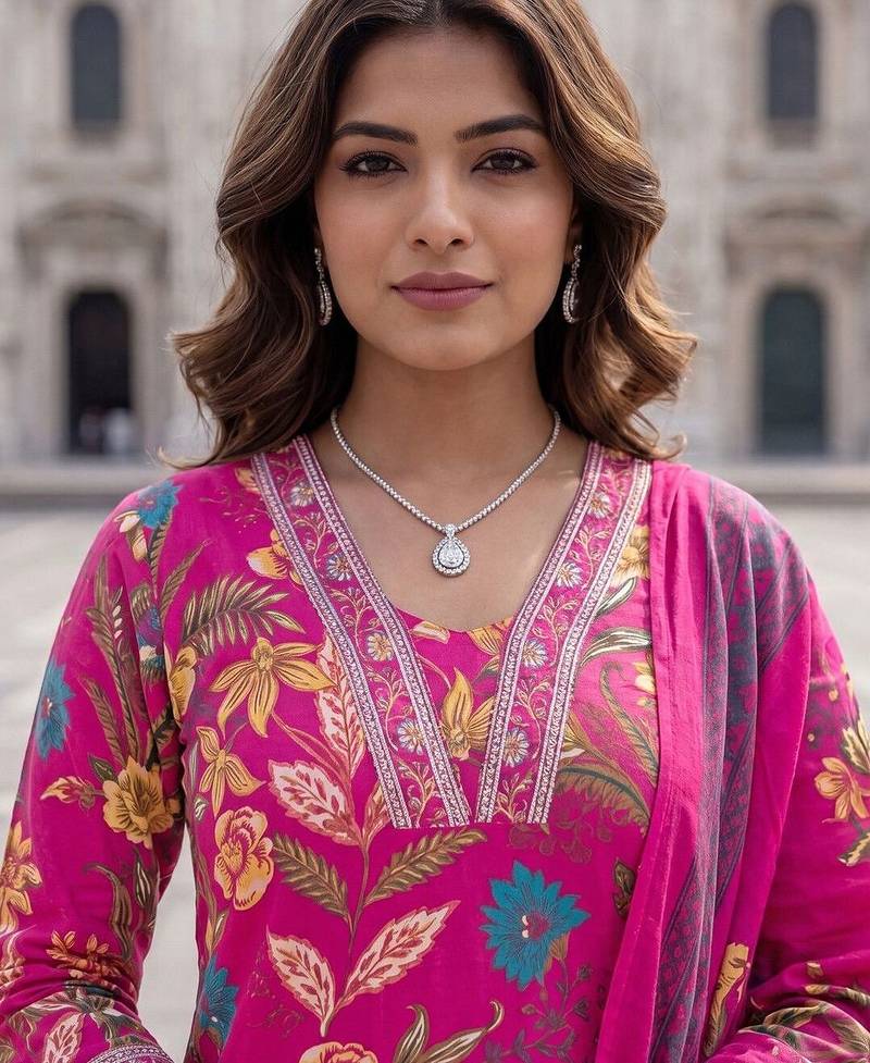 Women Floral Printed Regular Pure Cotton Kurta with Trousers & With Dupatta