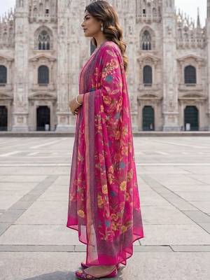 Women Floral Printed Regular Pure Cotton Kurta with Trousers & With Dupatta 4
