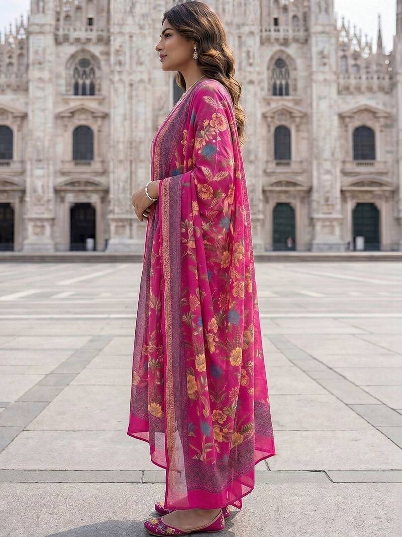 Women Floral Printed Regular Pure Cotton Kurta with Trousers & With Dupatta