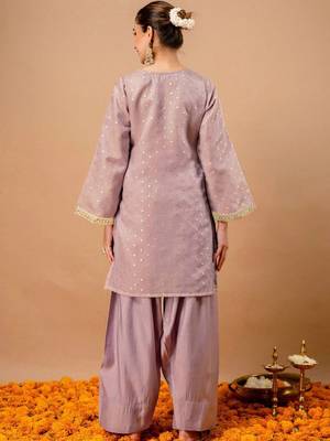 Embroidered Dusty Lavender Silk Blend Farsi Salwar Co Ords for Women 2