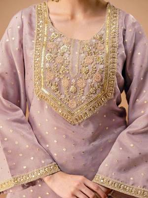 Embroidered Dusty Lavender Silk Blend Farsi Salwar Co Ords for Women 4