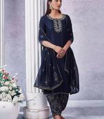 Yoke Design Embroidered Sequinned Straight Kurta With Trousers & Dupatta