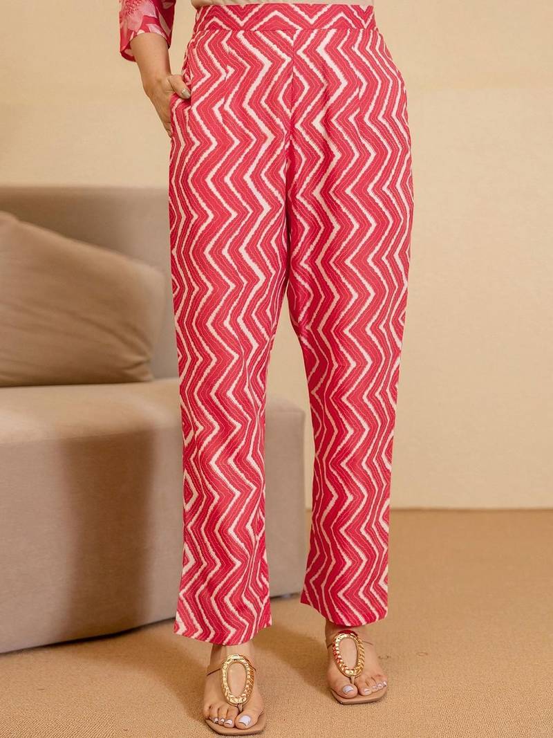 Floral Printed Mirror Work Straight Kurta With Trousers And Dupatta
