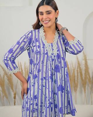 Printed Levender Cotton Co Ords for Women 5