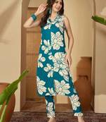 Floral Printed Dark Teal Green Rayon Co Ords for Women