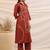 Embroidered Rust Cotton Blend Co Ords for Women
