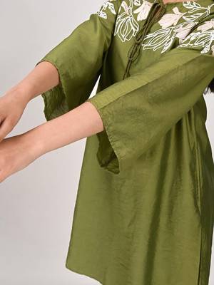 Embroidered Mehandi Green Silk Co Ords for Women 7