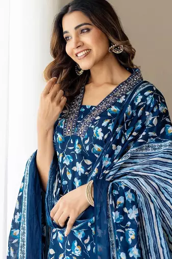 Women Floral Printed Kurta with Churidar & Dupatta