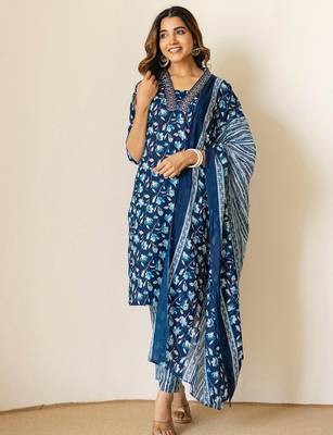 Women Floral Printed Kurta with Churidar & Dupatta 1