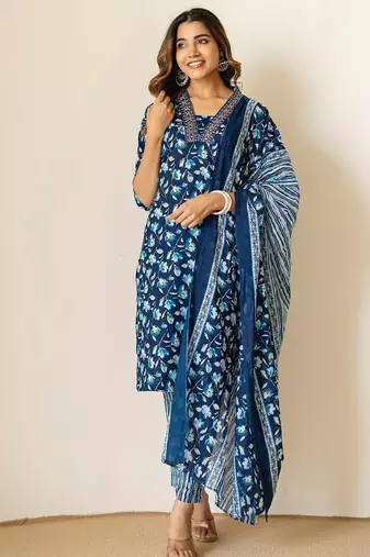 Women Floral Printed Kurta with Churidar & Dupatta