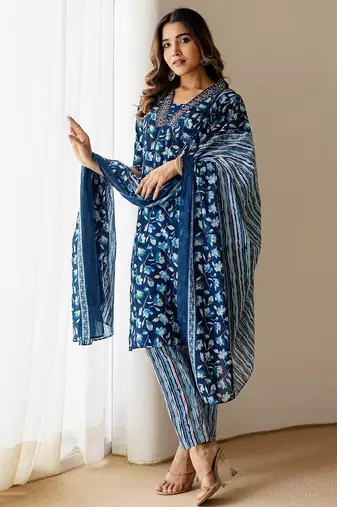Women Floral Printed Kurta with Churidar & Dupatta