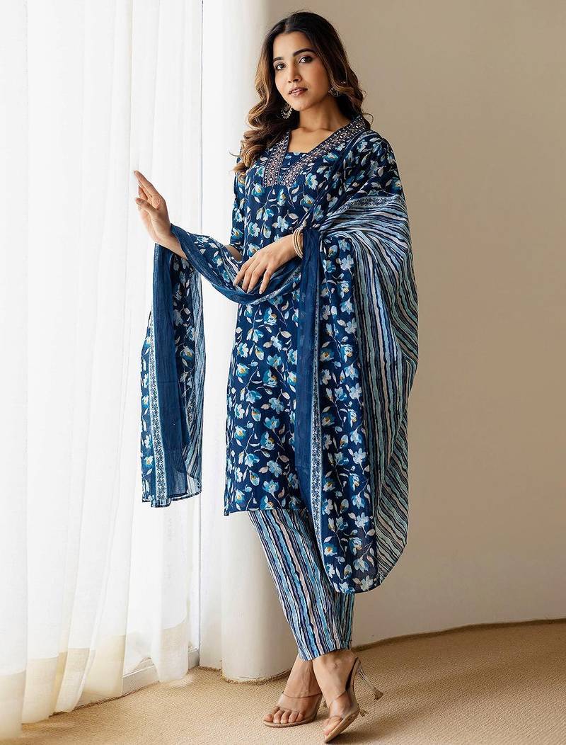Women Floral Printed Kurta with Churidar & Dupatta