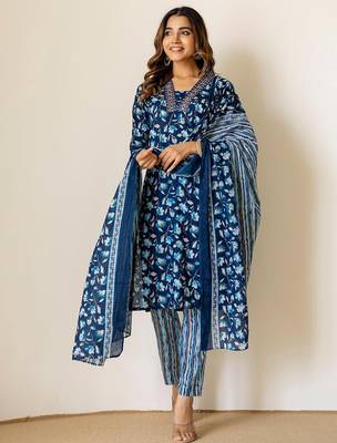 Women Floral Printed Kurta with Churidar & Dupatta 7
