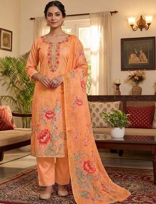 Women Floral Printed Regular Thread Work Kurta with Trousers & With Dupatta 1