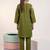 Embroidered Mehandi Green Silk Co Ords for Women