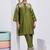 Embroidered Mehandi Green Silk Co Ords for Women