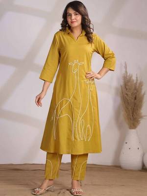 Embroidered Yellow Cotton Co Ords for Women 1