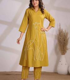 Embroidered Yellow Cotton Co Ords for Women