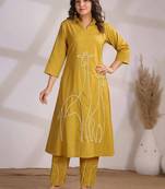 Embroidered Yellow Cotton Co Ords for Women