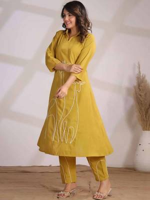 Embroidered Yellow Cotton Co Ords for Women 3