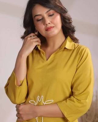Embroidered Yellow Cotton Co Ords for Women 4