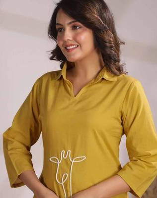 Embroidered Yellow Cotton Co Ords for Women 5