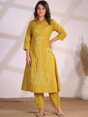 Embroidered Yellow Cotton Co Ords for Women 6