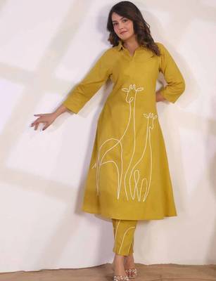 Embroidered Yellow Cotton Co Ords for Women 7