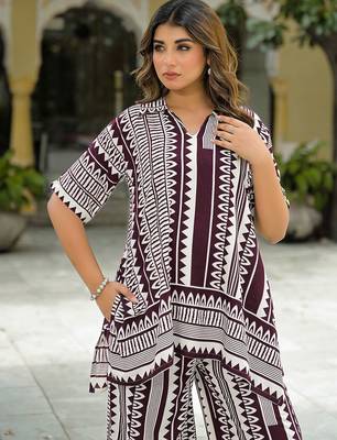 Printed Wine Rayon Co Ords for Women 2