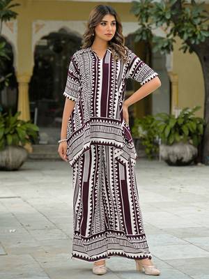 Printed Wine Rayon Co Ords for Women 1